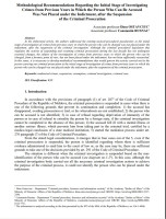 Methodological Recommendations Regarding the Initial Stage of Investigating Crimes from Previous Years in Which the Person Who Can Be Accused Was Not Placed under the Indictment, after the Suspension of the Criminal Prosecution